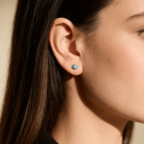 Aeris Blue Agate Earrings | 4mm Genuine Stone, 18k Gold Plated Brass 1