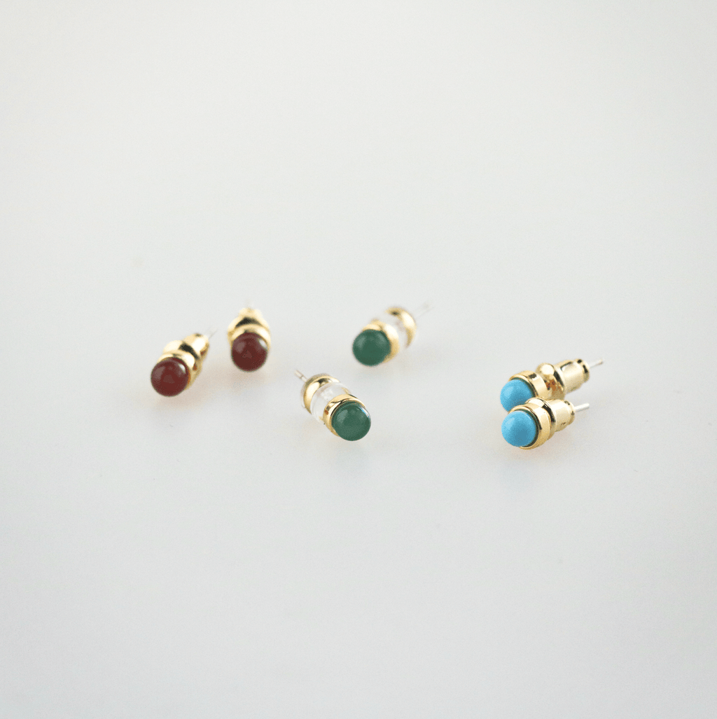 Aeris Blue Agate Earrings | 4mm Genuine Stone, 18k Gold Plated Brass 2