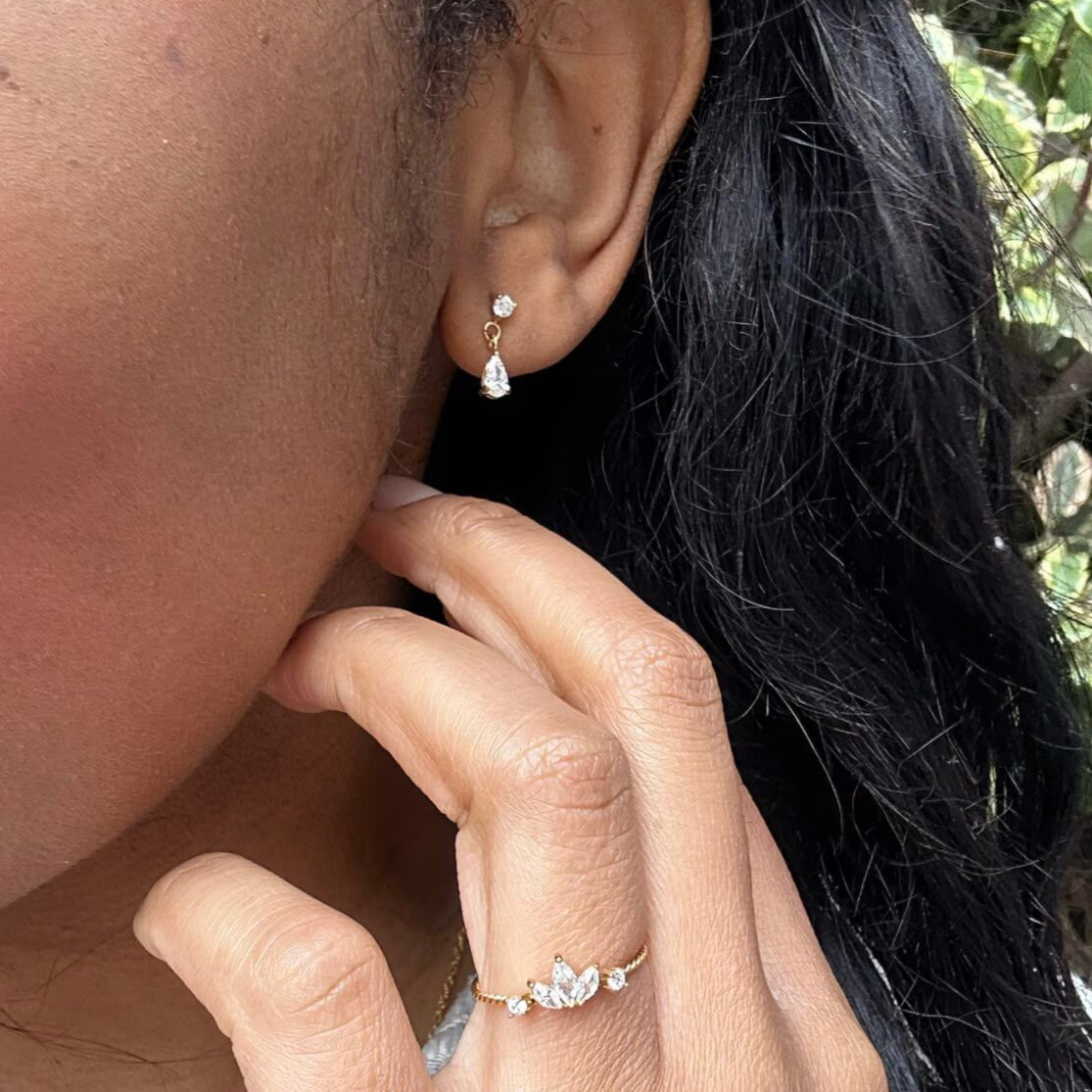 Afton Teardrop Earrings | 18K Gold Plated, CZ Studs 1