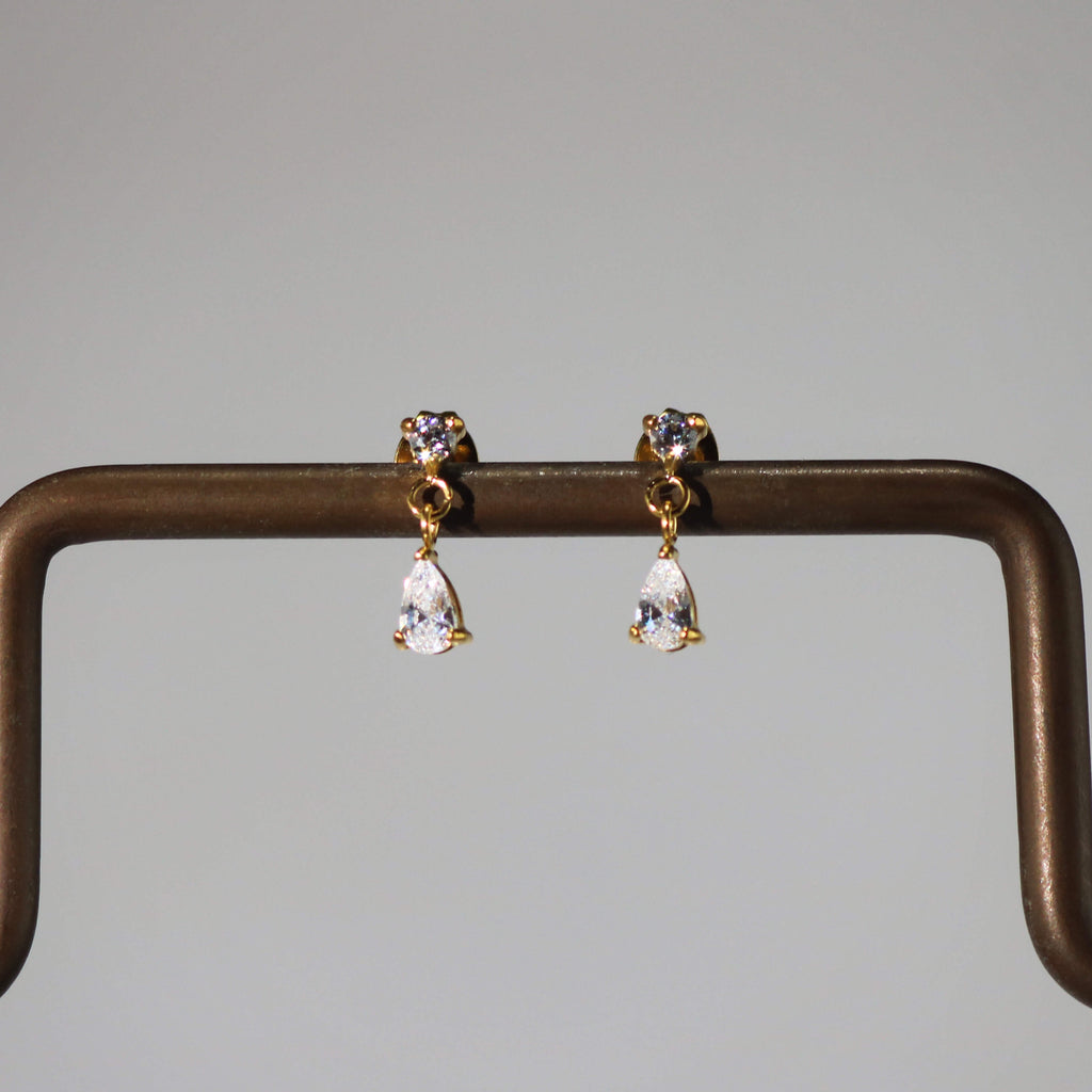Afton Teardrop Earrings | 18K Gold Plated, CZ Studs 4
