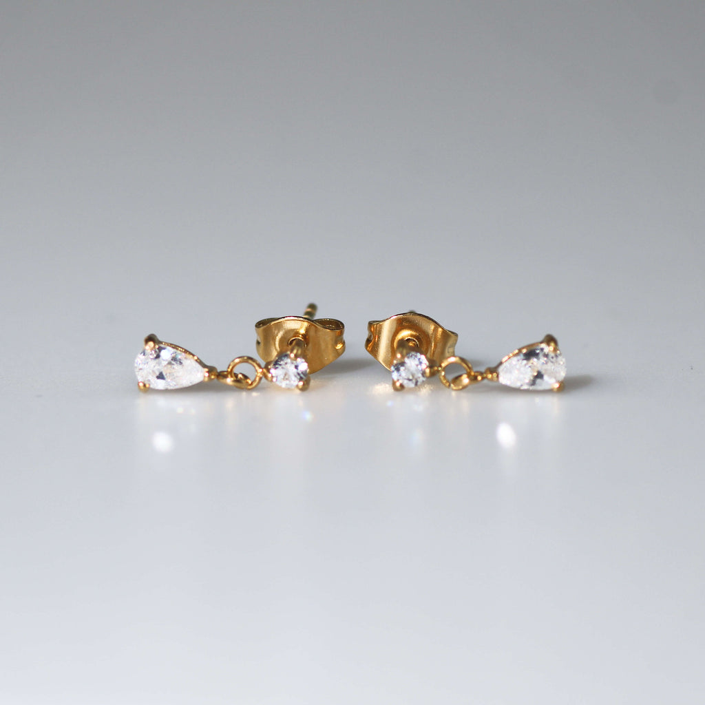 Afton Teardrop Earrings | 18K Gold Plated, CZ Studs 5