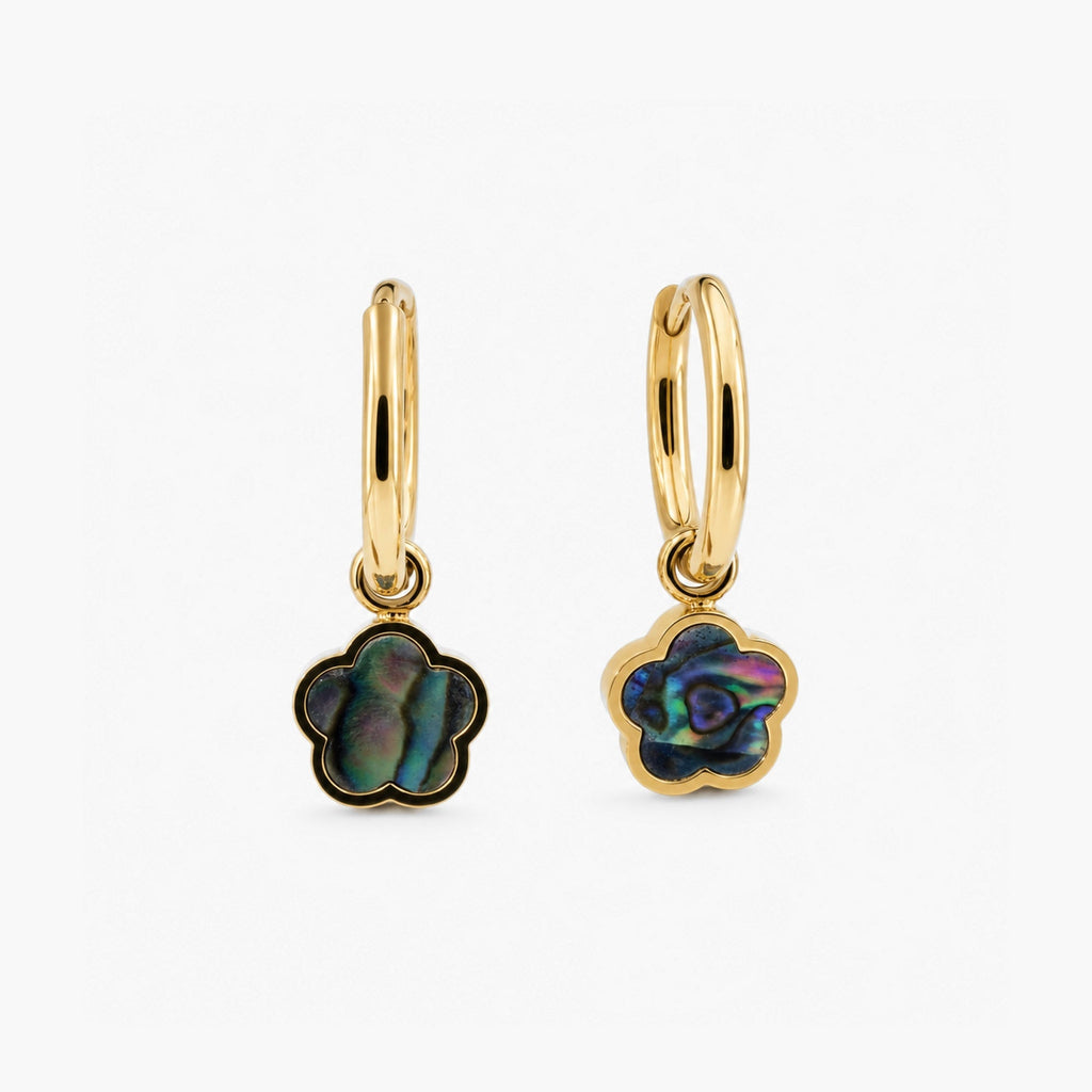 Alera Gold Hoop Earrings | 18k Gold Plated with Abalone Charms 0
