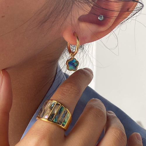 Alera Gold Hoop Earrings | 18k Gold Plated with Abalone Charms 1