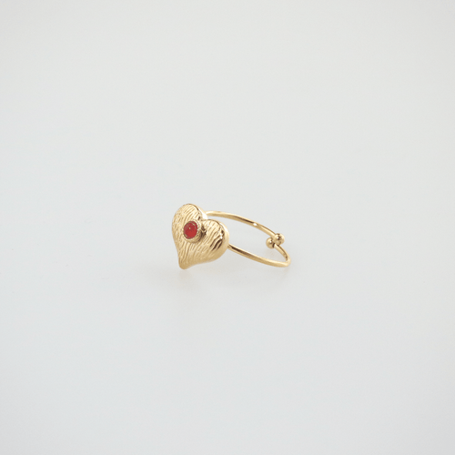 Alera Heart Ring | 18k Gold Plated, Adjustable with Red Agate Stone 0