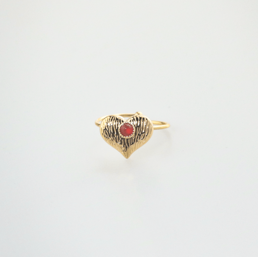 Alera Heart Ring | 18k Gold Plated, Adjustable with Red Agate Stone 2