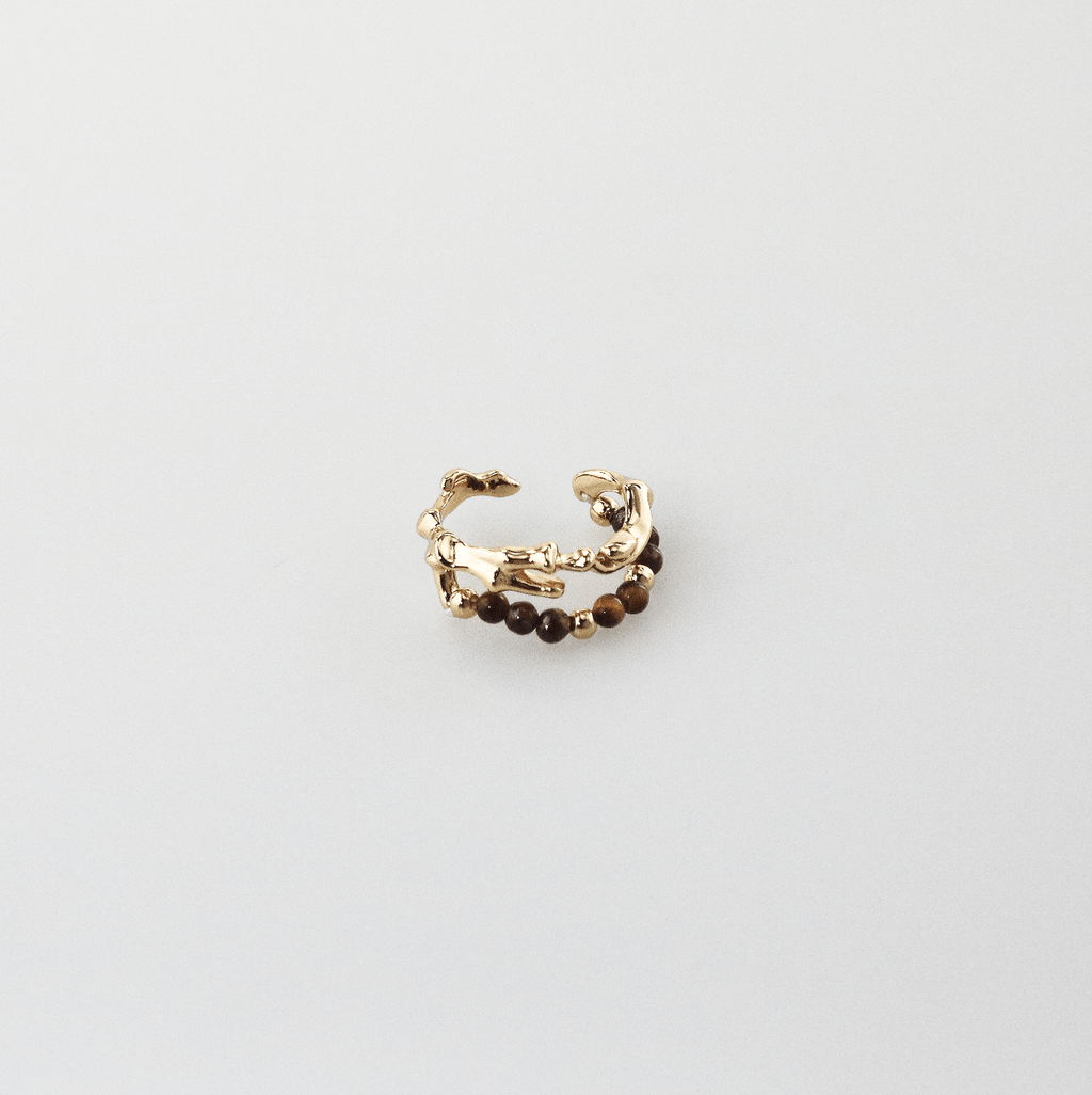 Arden Tigers Eye Beaded Ring | 18k Gold Plated Stainless Steel 0