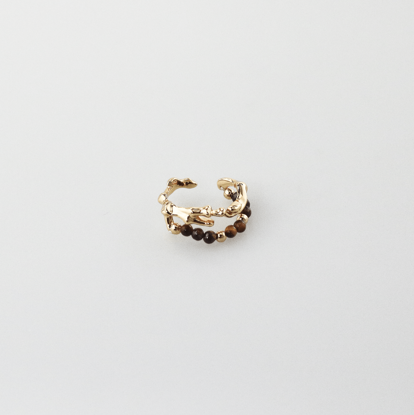 Arden Tigers Eye Beaded Ring | 18k Gold Plated Stainless Steel 0