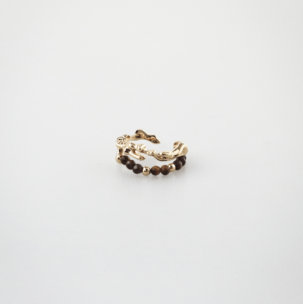 Arden Tigers Eye Beaded Ring | 18k Gold Plated Stainless Steel 2