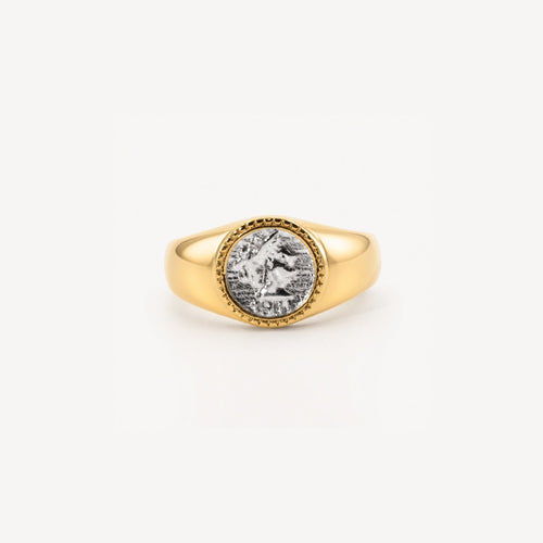 Aurea Signet Ring | 18k Gold Plated Stainless Steel, Athena Engraved 0