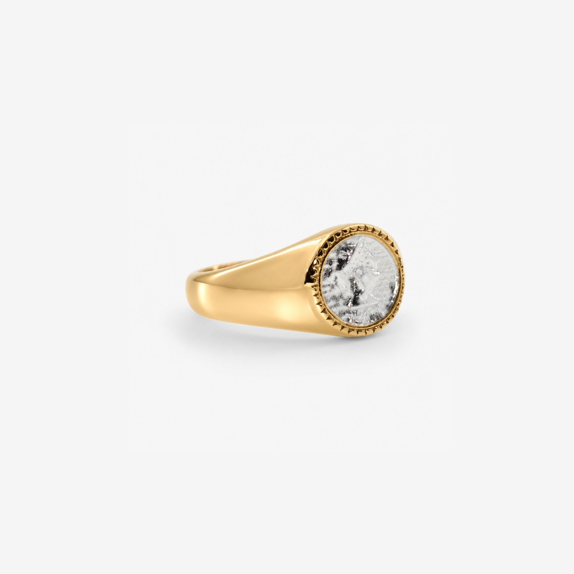 Aurea Signet Ring | 18k Gold Plated Stainless Steel, Athena Engraved 1