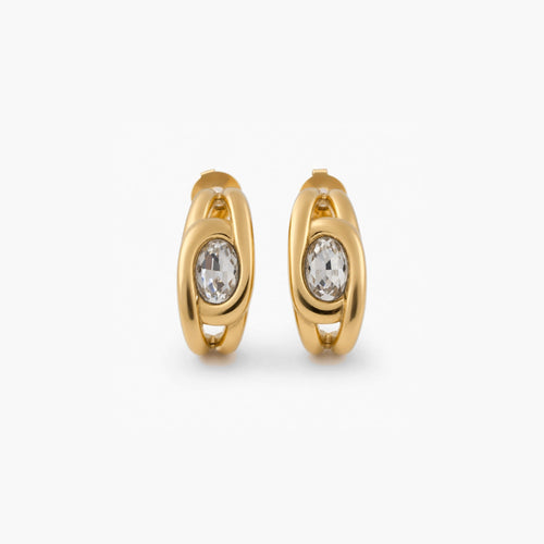 Aurelia CZ Huggie Earrings | 18k Gold Plated, Oval Solitaire 0