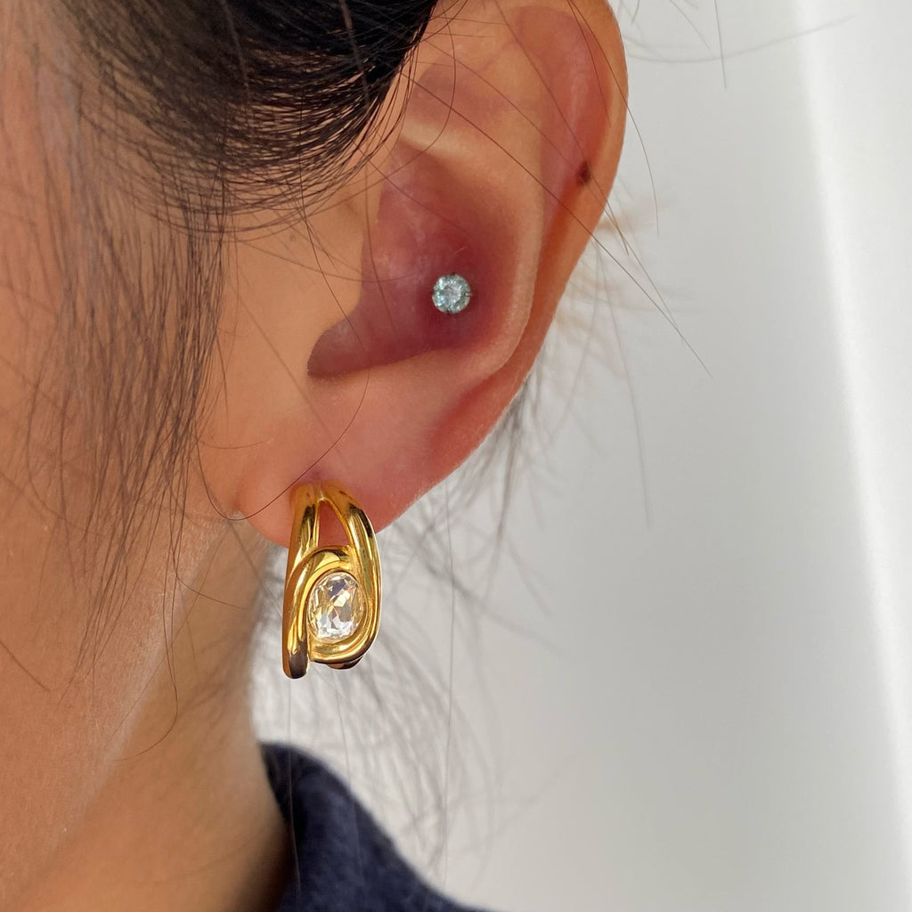 Aurelia CZ Huggie Earrings | 18k Gold Plated, Oval Solitaire 3