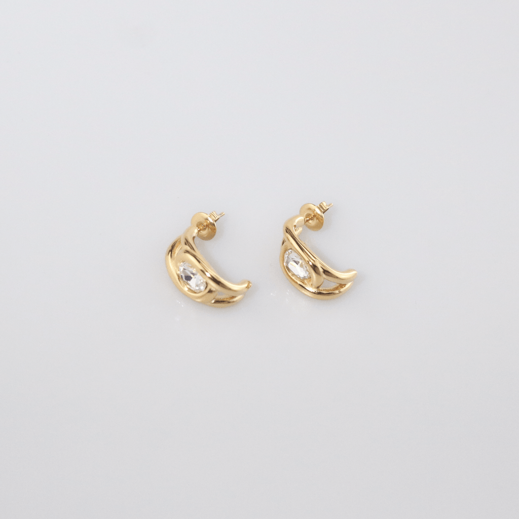 Aurelia CZ Huggie Earrings | 18k Gold Plated, Oval Solitaire 4