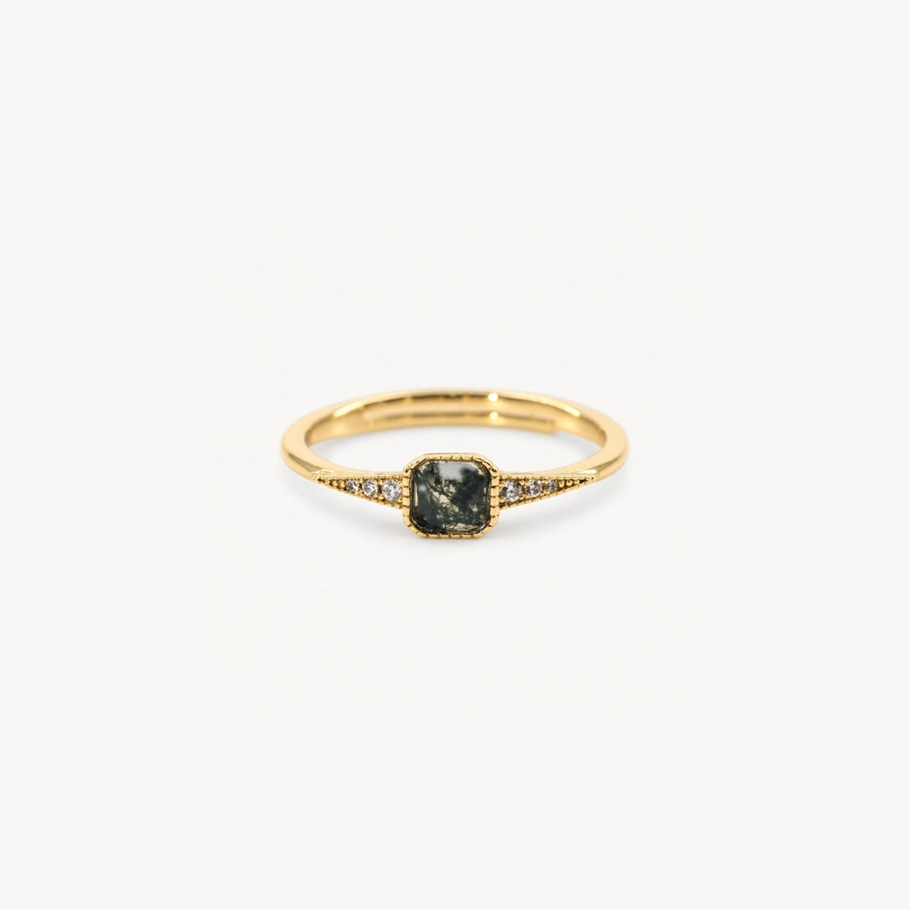 Aurelia Dawn Ring | Square-Cut Aquatic Agate, Adjustable Gold-Plated 0