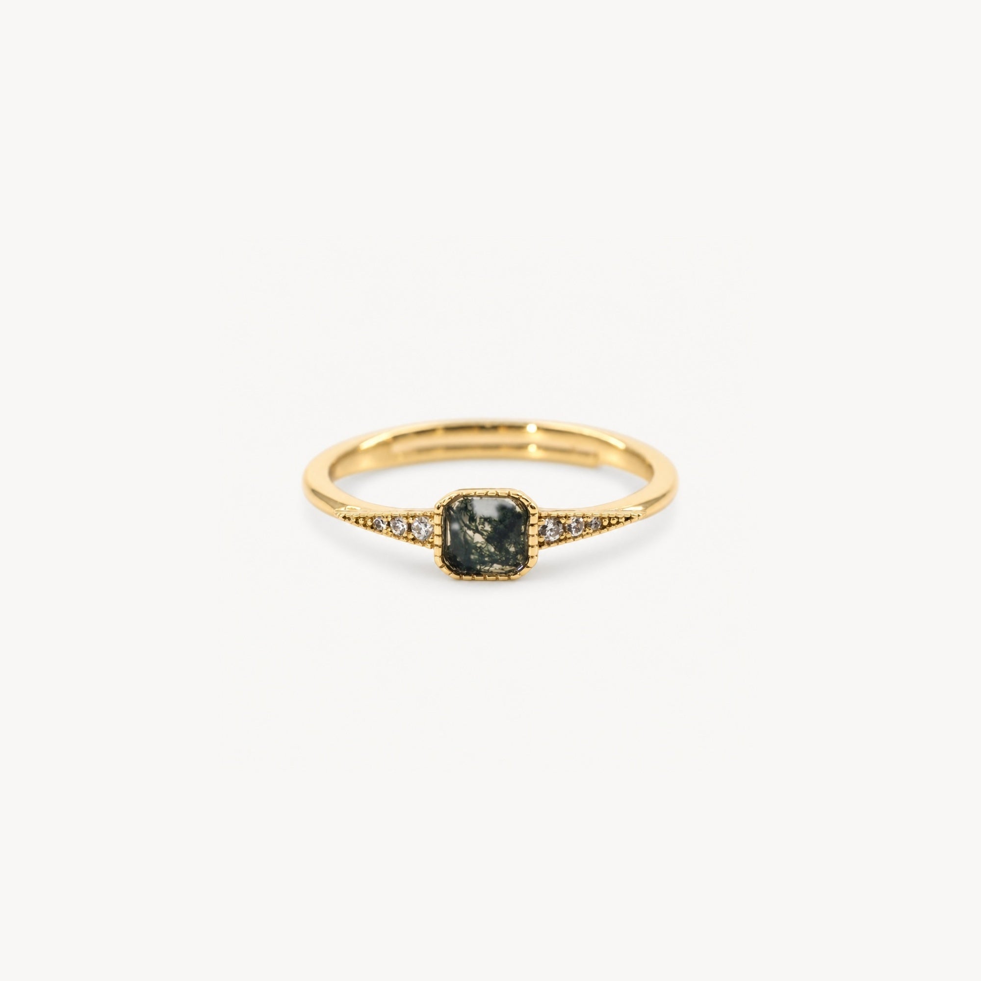 Aurelia Dawn Ring | Square-Cut Aquatic Agate, Adjustable Gold-Plated 0