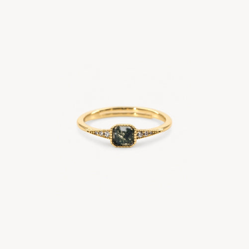 Aurelia Dawn Ring | Square-Cut Aquatic Agate, Adjustable Gold-Plated 0