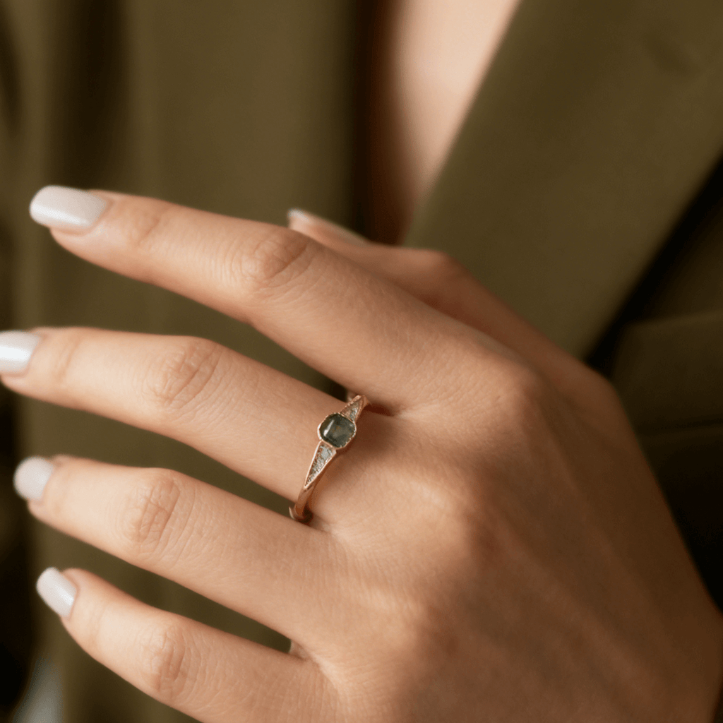 Aurelia Dawn Ring | Square-Cut Aquatic Agate, Adjustable Gold-Plated 1