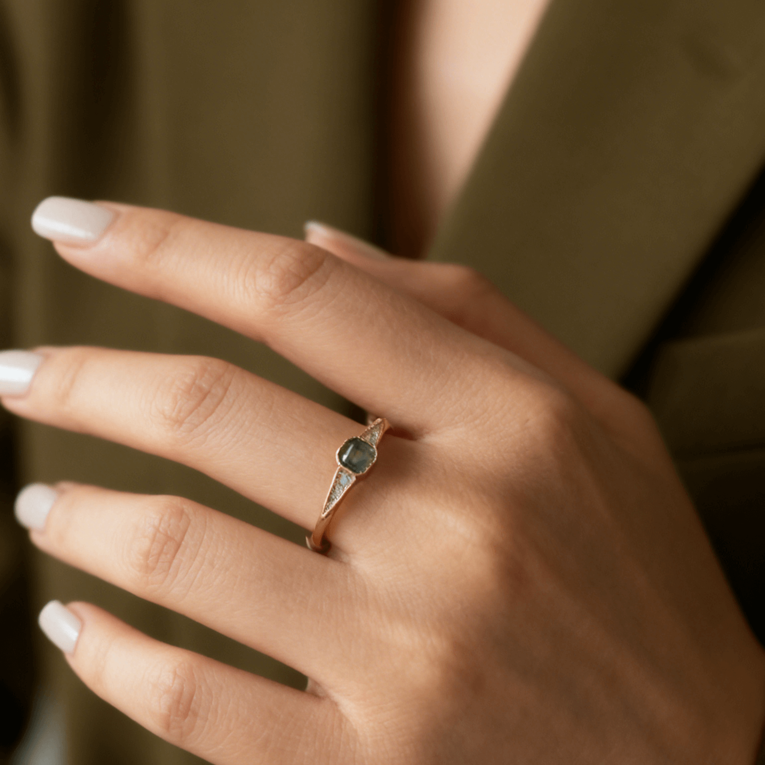 Aurelia Dawn Ring | Square-Cut Aquatic Agate, Adjustable Gold-Plated 1