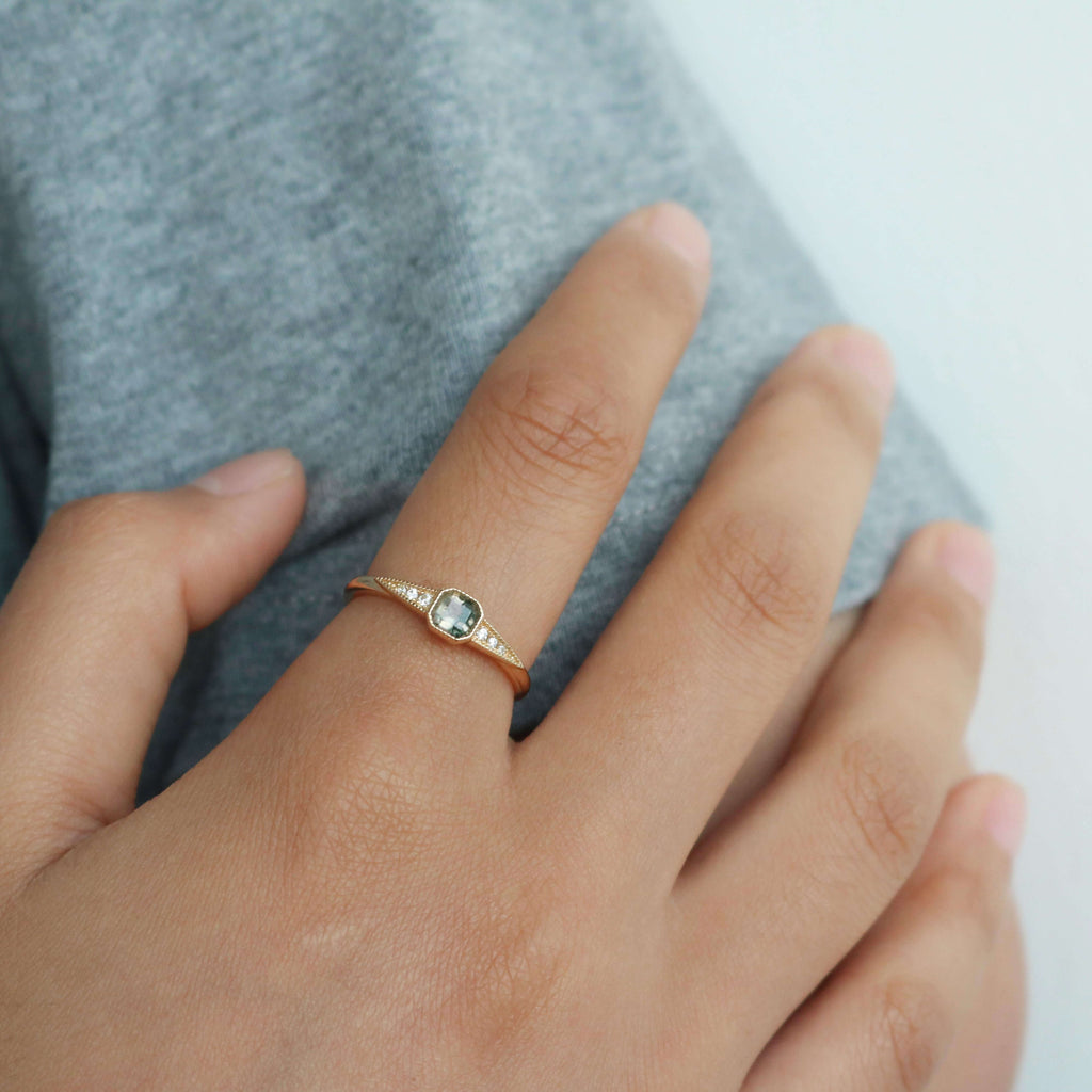 Aurelia Dawn Ring | Square-Cut Aquatic Agate, Adjustable Gold-Plated 2