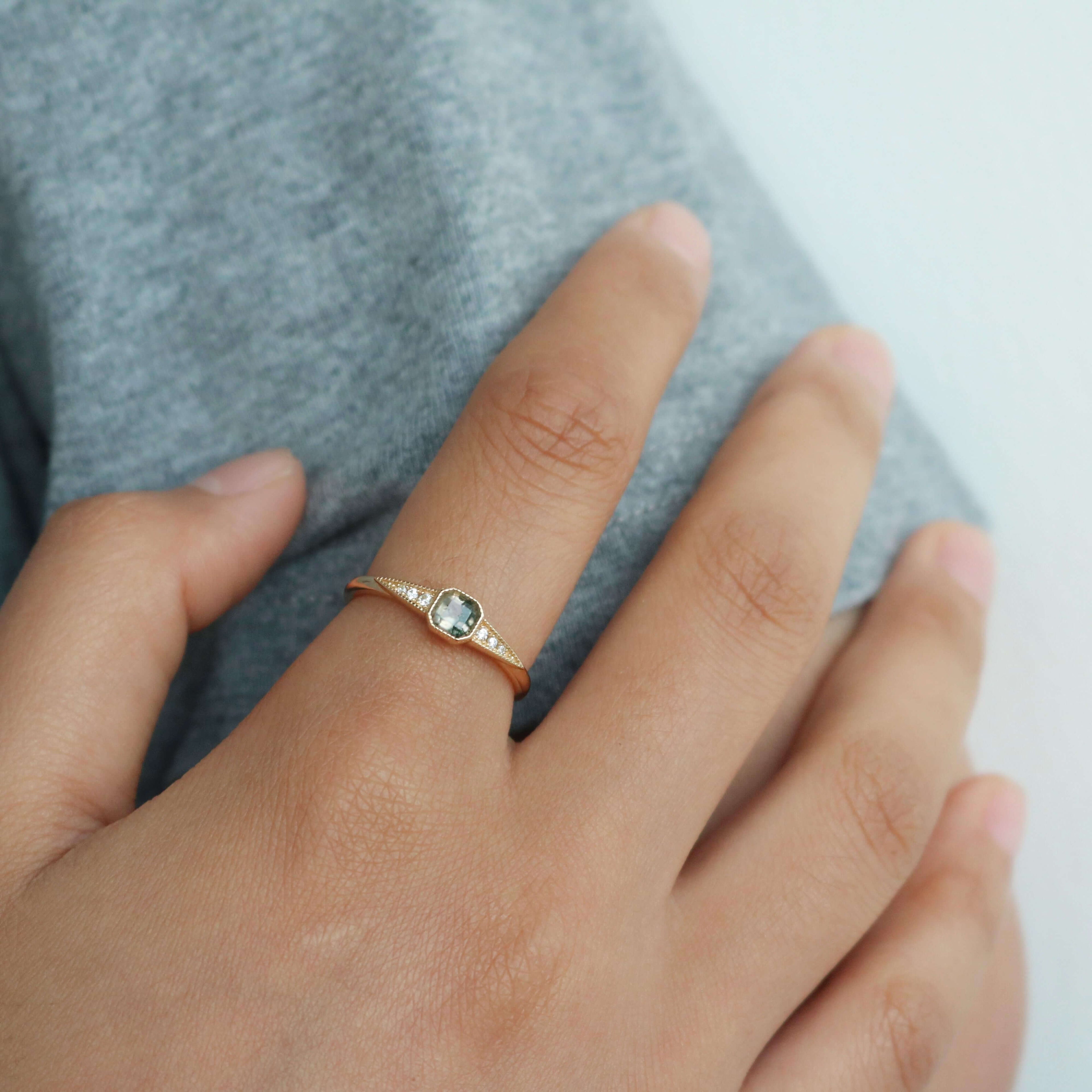 Aurelia Dawn Ring | Square-Cut Aquatic Agate, Adjustable Gold-Plated 2
