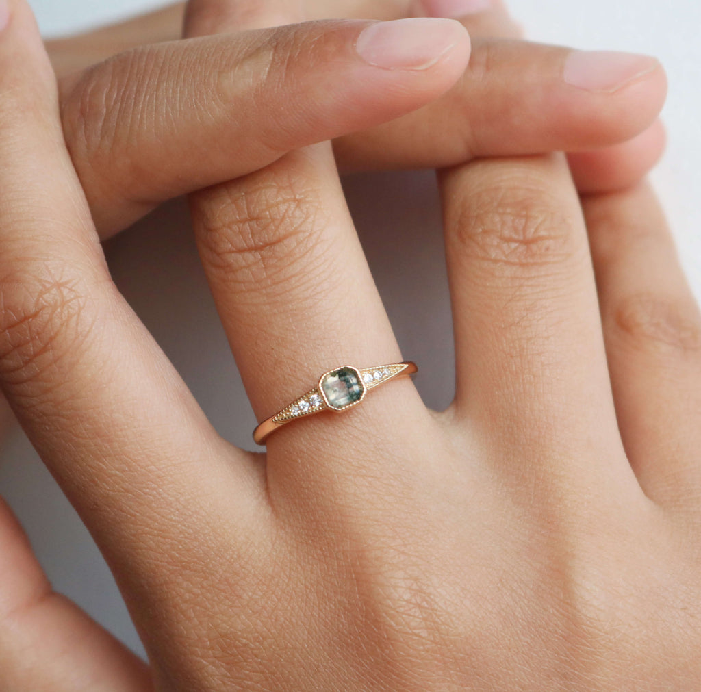 Aurelia Dawn Ring | Square-Cut Aquatic Agate, Adjustable Gold-Plated 3
