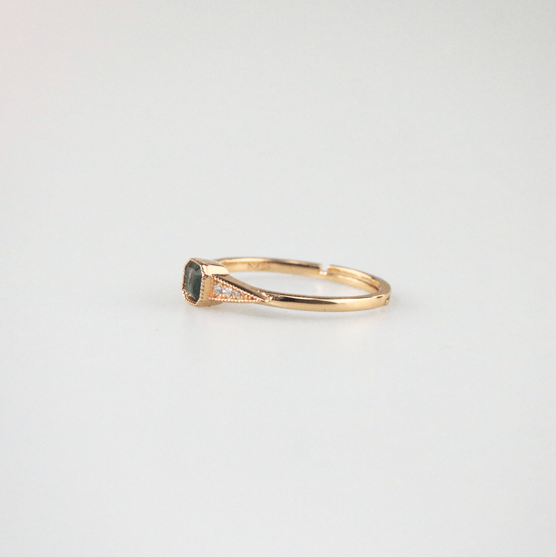Aurelia Dawn Ring | Square-Cut Aquatic Agate, Adjustable Gold-Plated 5