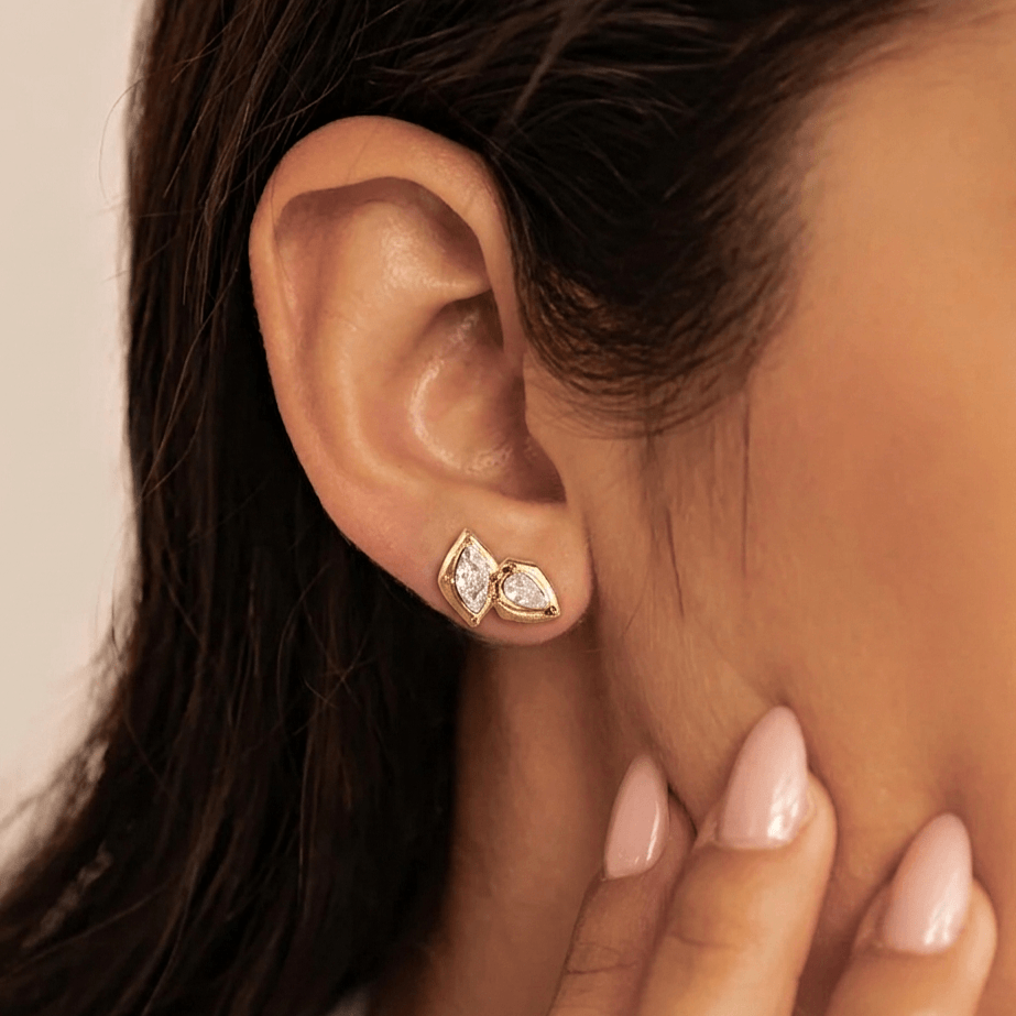 Blythe Gold Stud Earrings | 18k Gold Plated, CZ Cluster Design 1