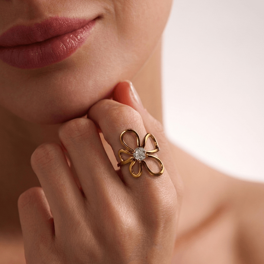 Breezy CZ Ring | 18k Gold Plated, Adjustable Flower Design 1