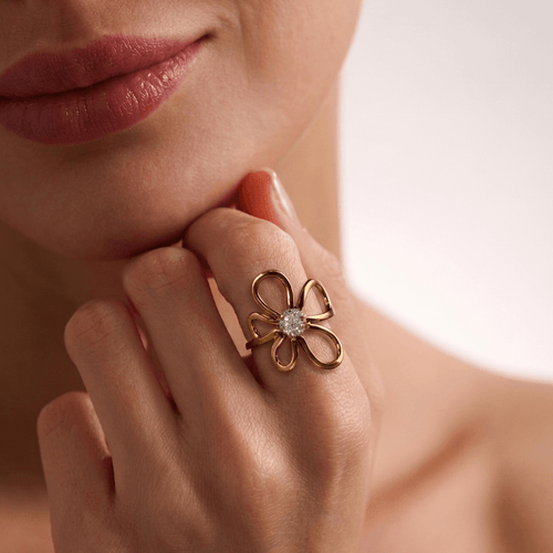 Breezy CZ Ring | 18k Gold Plated, Adjustable Flower Design 1