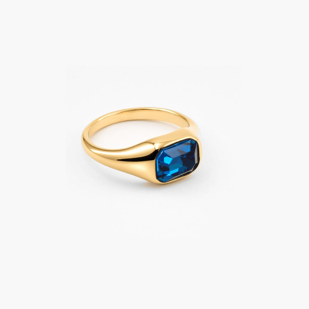 Brisa Emerald Cut Ring | Blue Stone, 18k Gold Plated 0