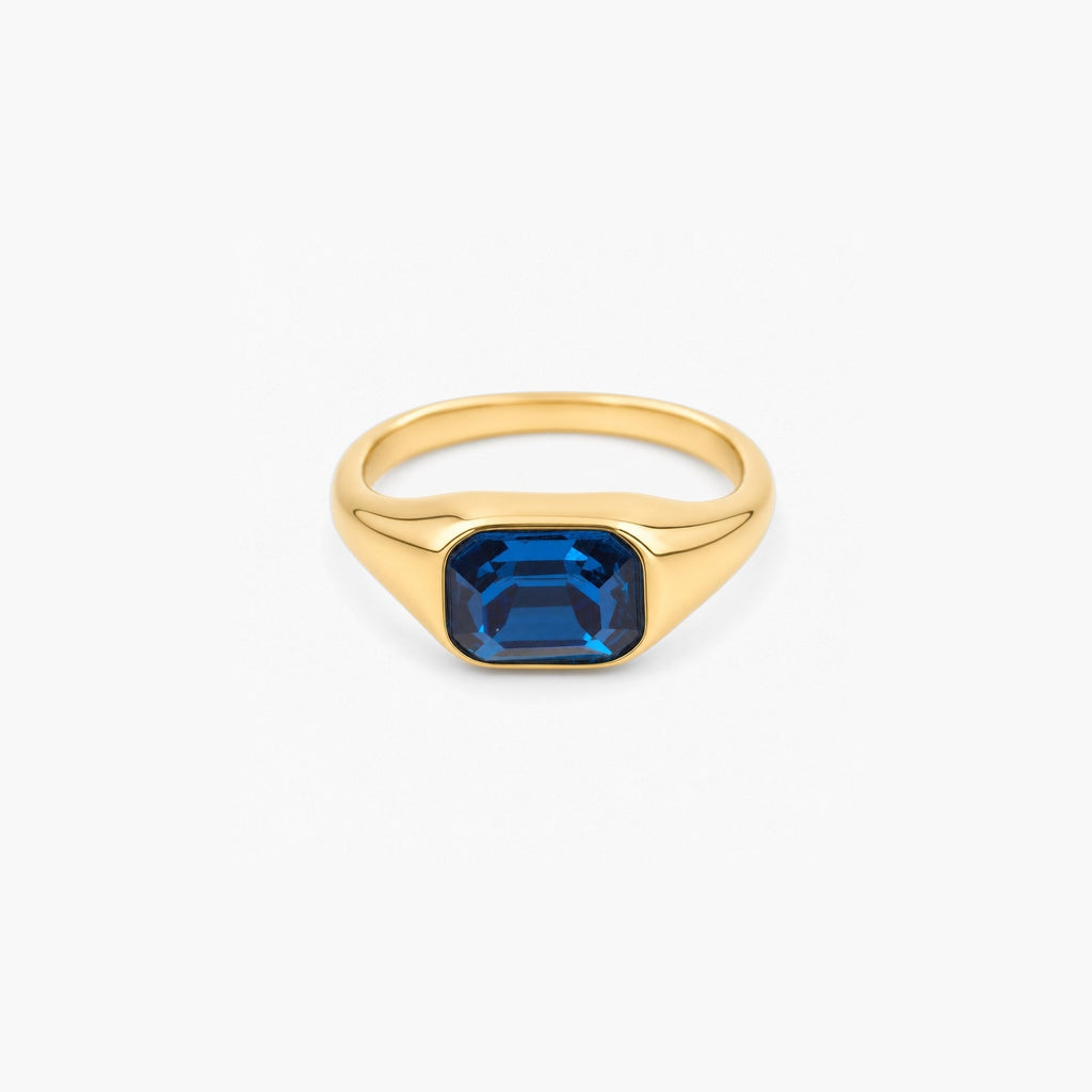 Brisa Emerald Cut Ring | Blue Stone, 18k Gold Plated 1