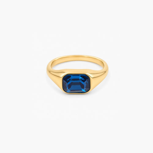 Brisa Emerald Cut Ring | Blue Stone, 18k Gold Plated 1