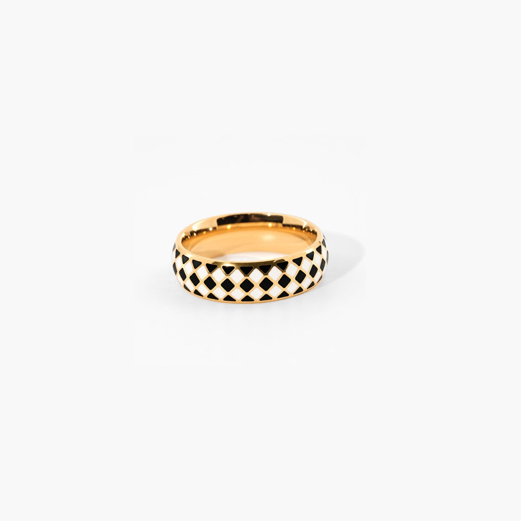 Caden Check Band Ring | 18k Gold Plated, Waterproof, 6mm Width 0