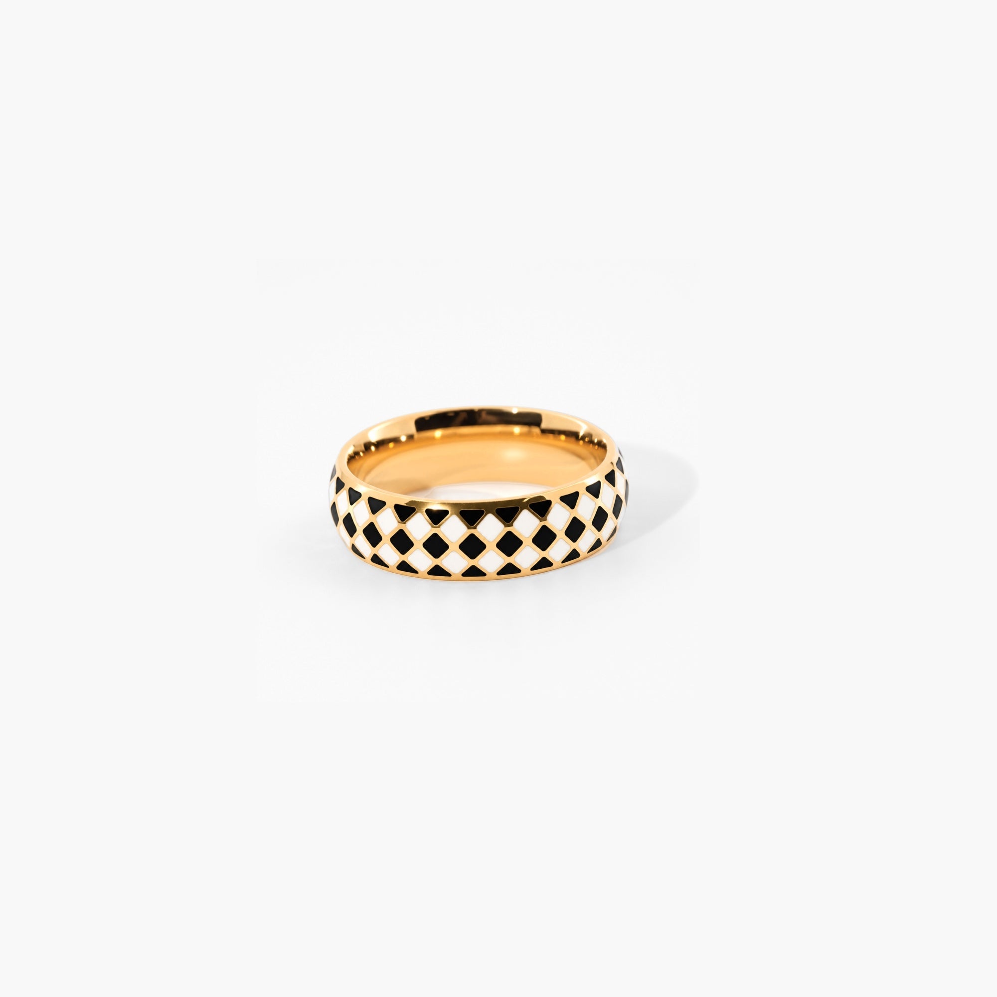 Caden Check Band Ring | 18k Gold Plated, Waterproof, 6mm Width 0