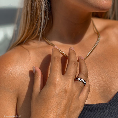 Caden Check Band Ring | 18k Gold Plated, Waterproof, 6mm Width 1