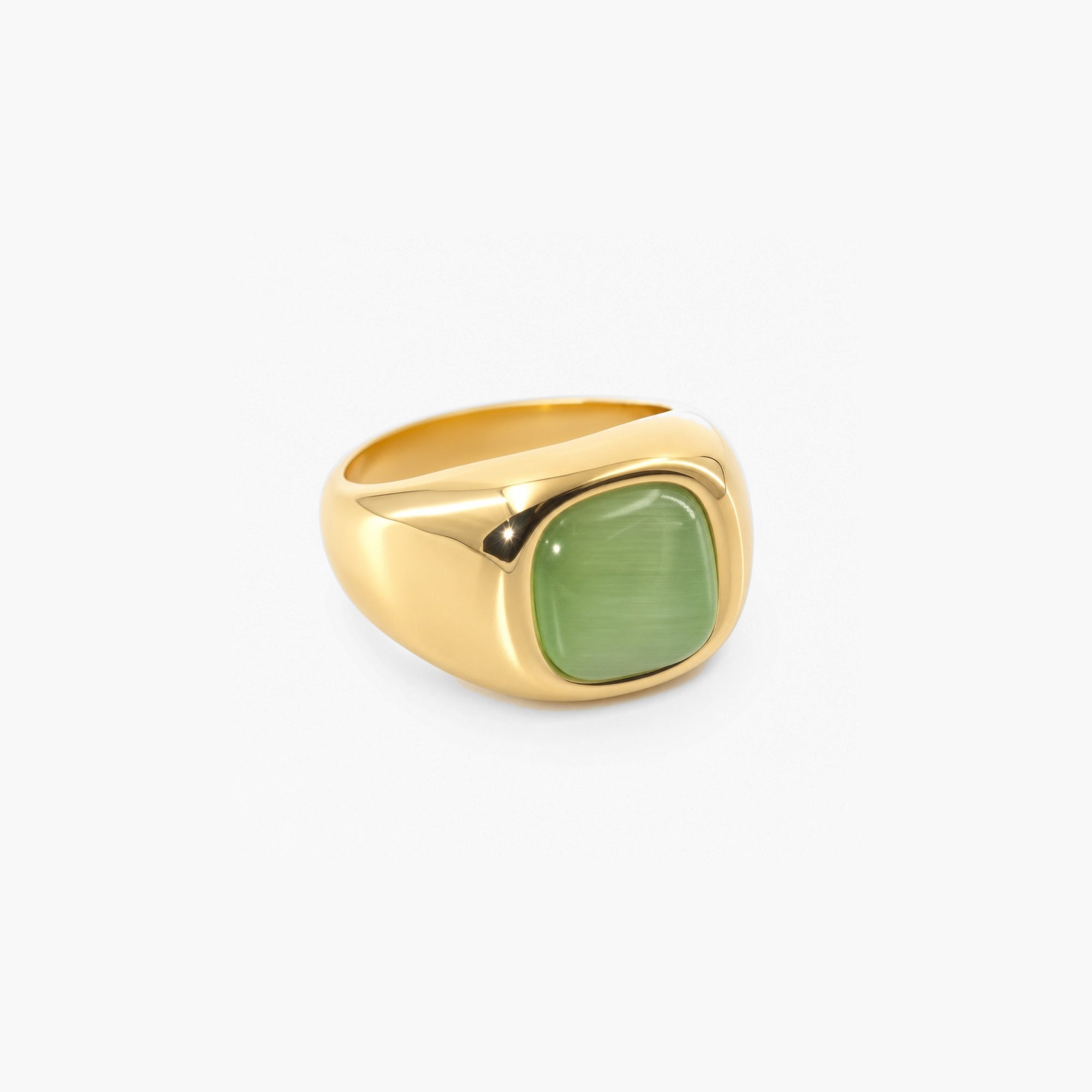 Caden Signet Ring | Green Cat's Eye Stone, 18k Gold Plated 0