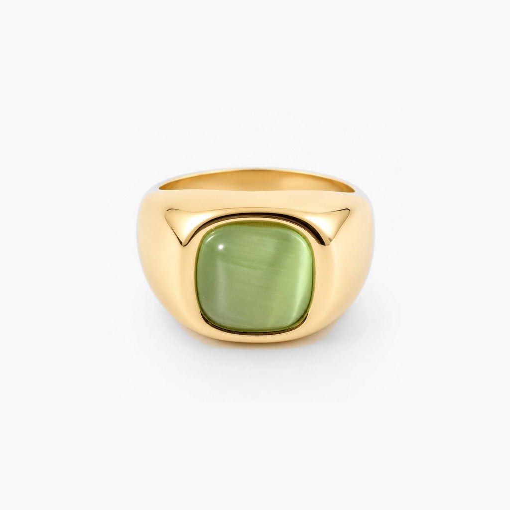 Caden Signet Ring | Green Cat's Eye Stone, 18k Gold Plated 4