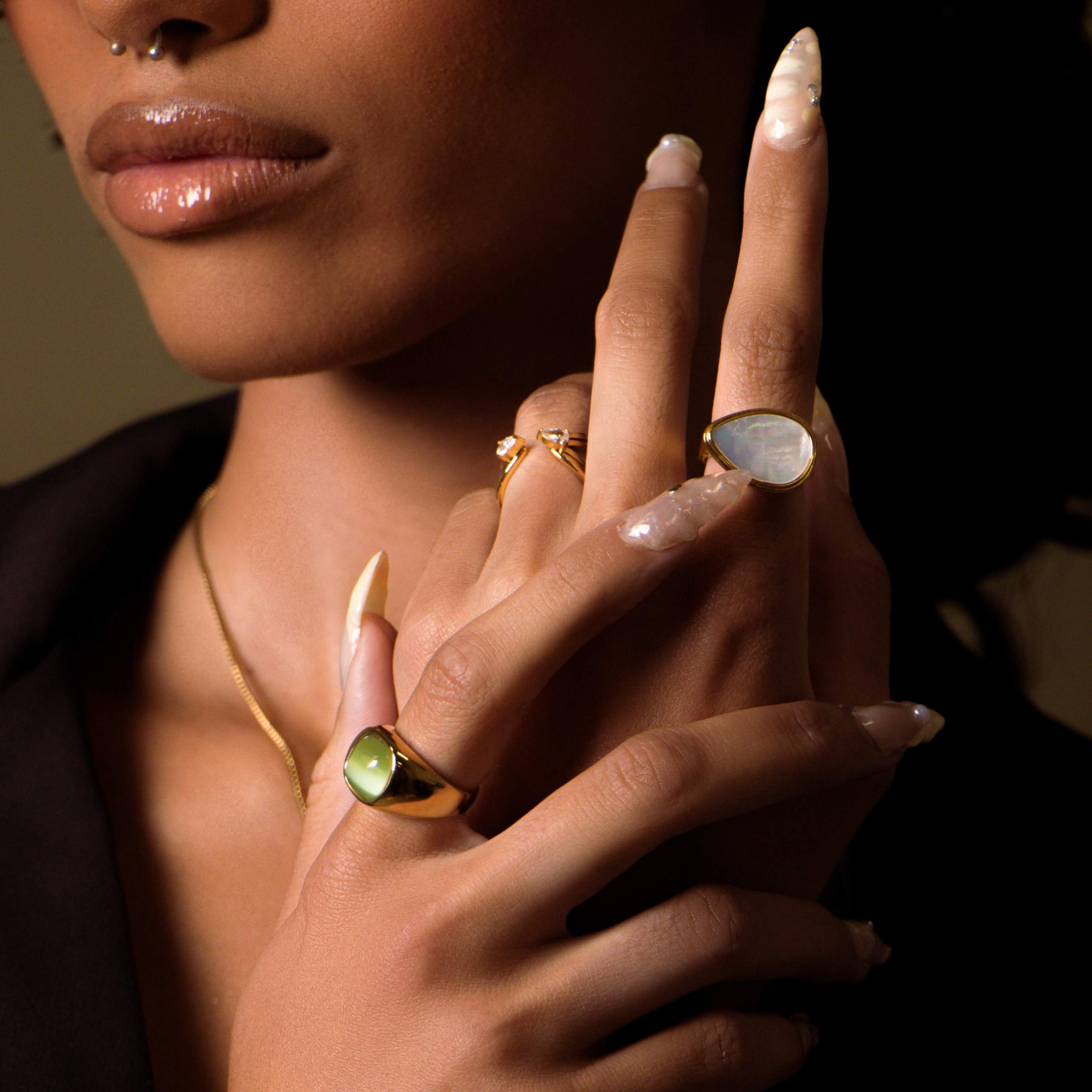 Caden Signet Ring | Green Cat's Eye Stone, 18k Gold Plated 6