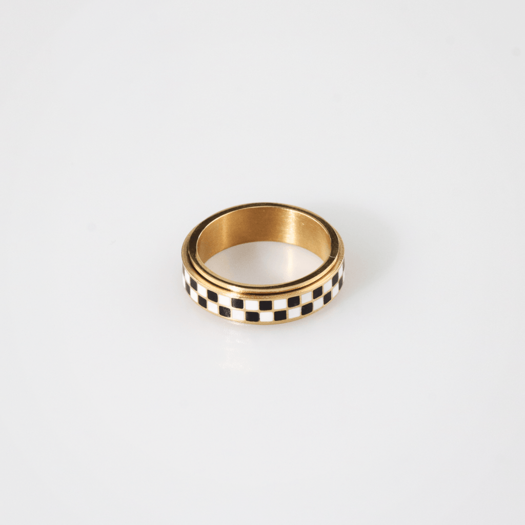 Caden Spinner Ring | 18k Gold Plated Stainless Steel Checkerboard Design 2