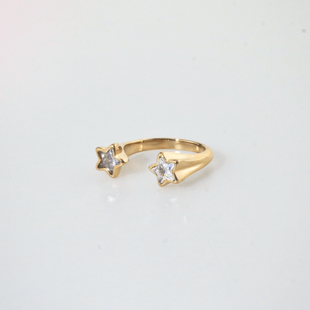 Celeste Double Star Ring | 18k Gold Plated Stainless Steel 0