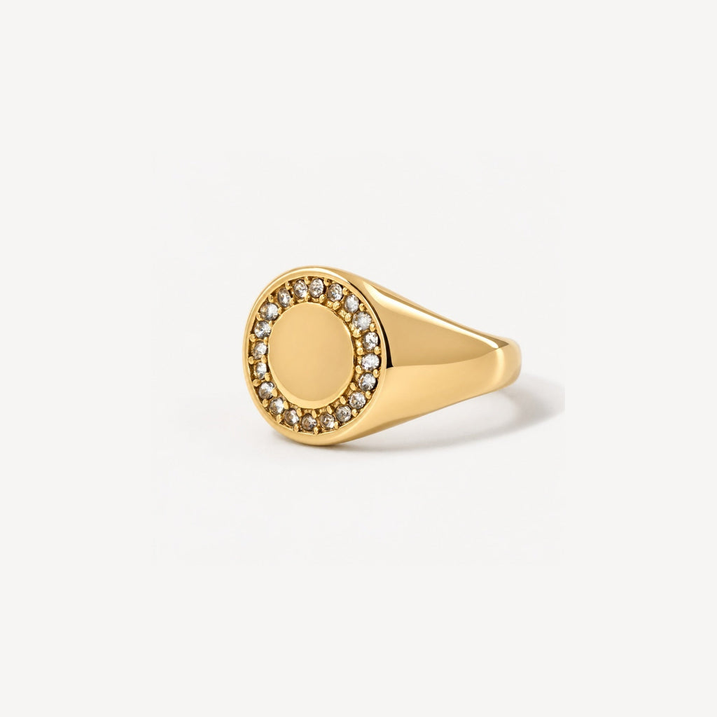 Celia Pinky Signet Ring | 18k Gold Plated, Circle Pave Crystals 0