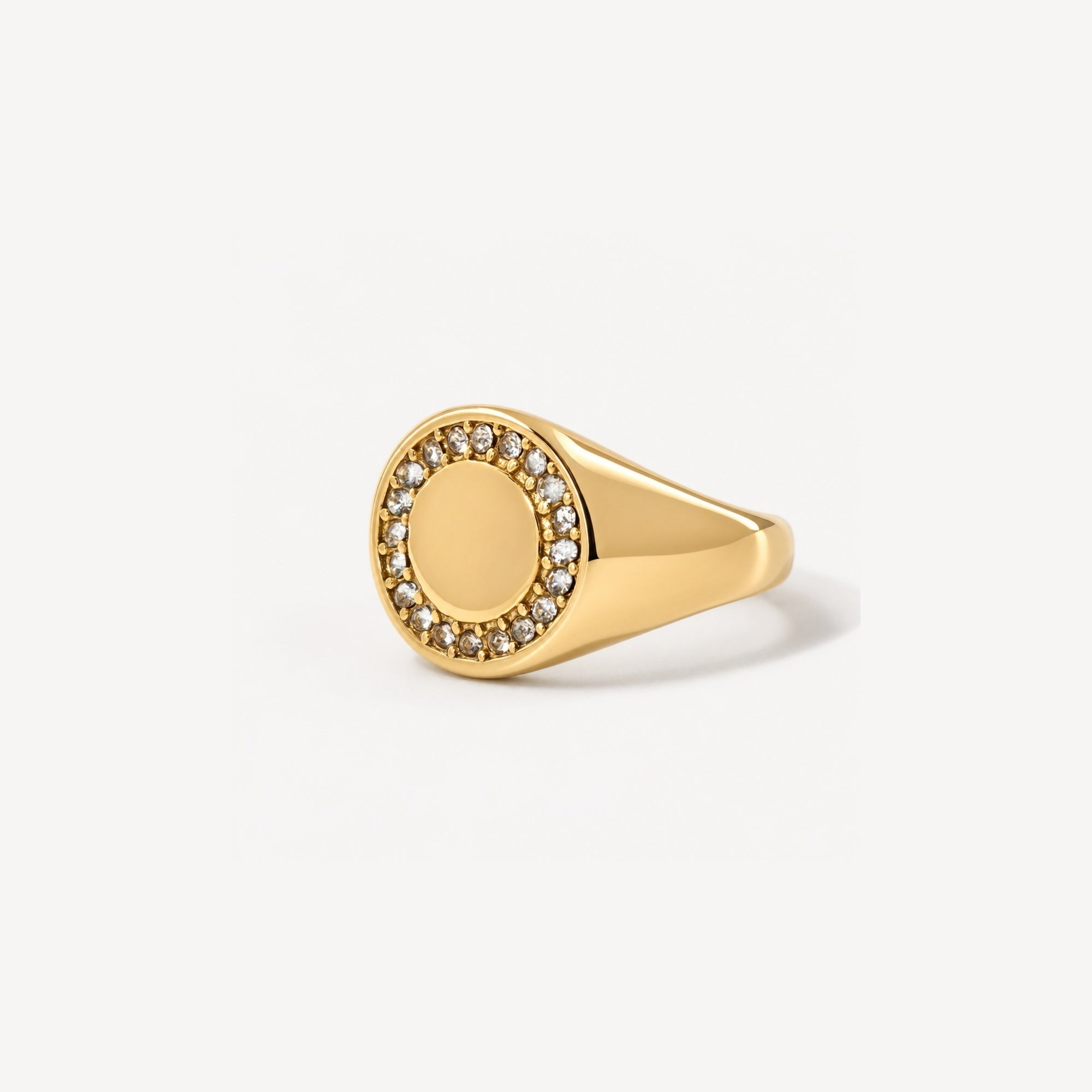 Celia Pinky Signet Ring | 18k Gold Plated, Circle Pave Crystals 0