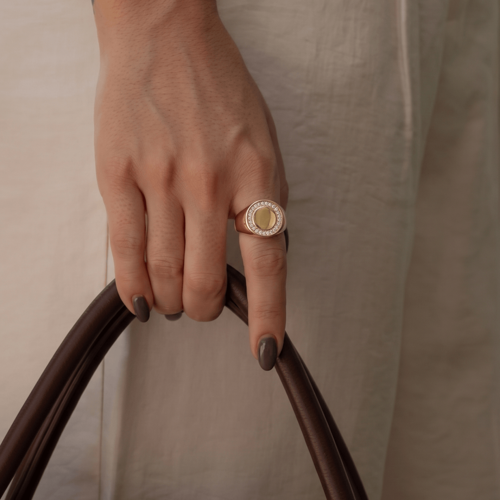 Celia Pinky Signet Ring | 18k Gold Plated, Circle Pave Crystals 1