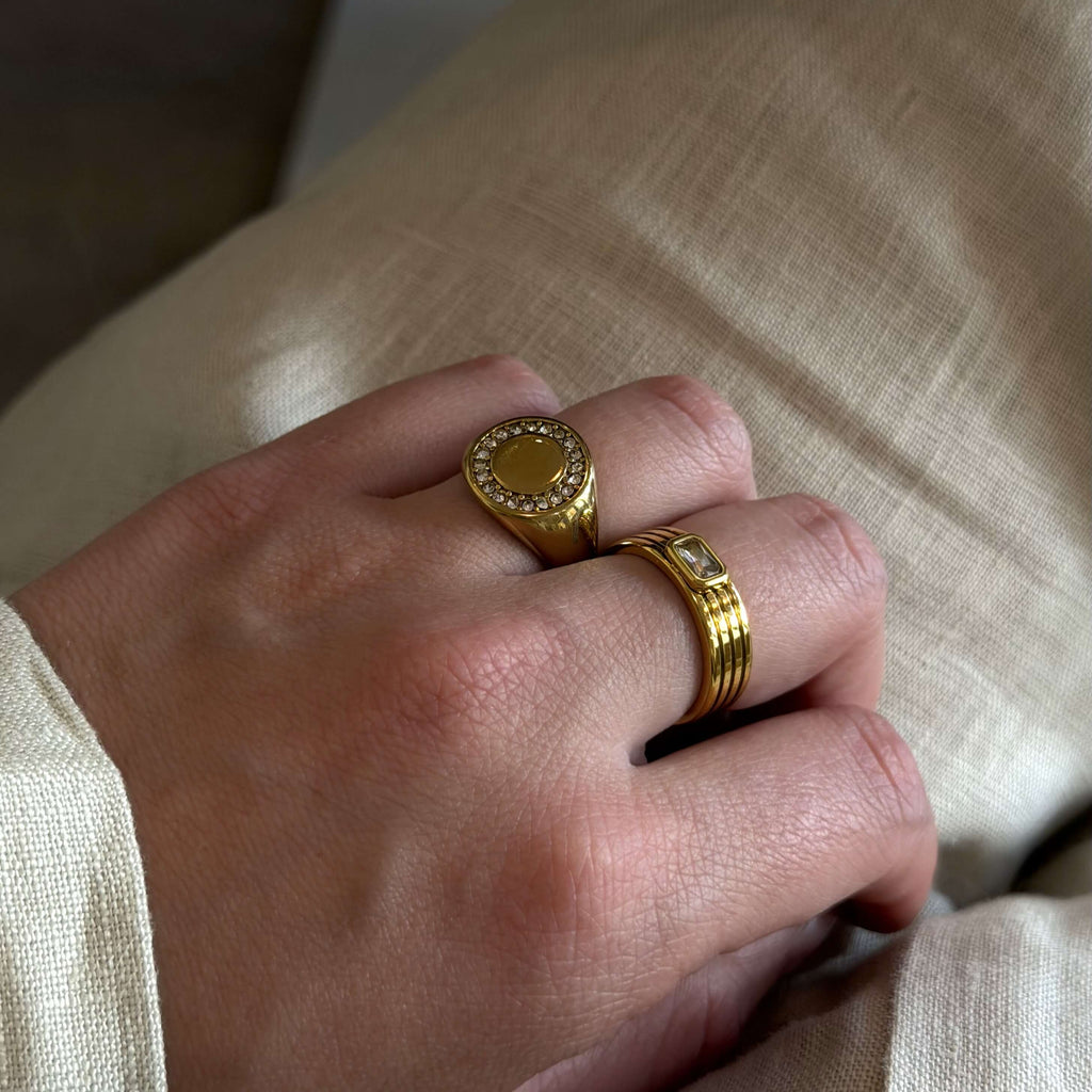 Celia Pinky Signet Ring | 18k Gold Plated, Circle Pave Crystals 2