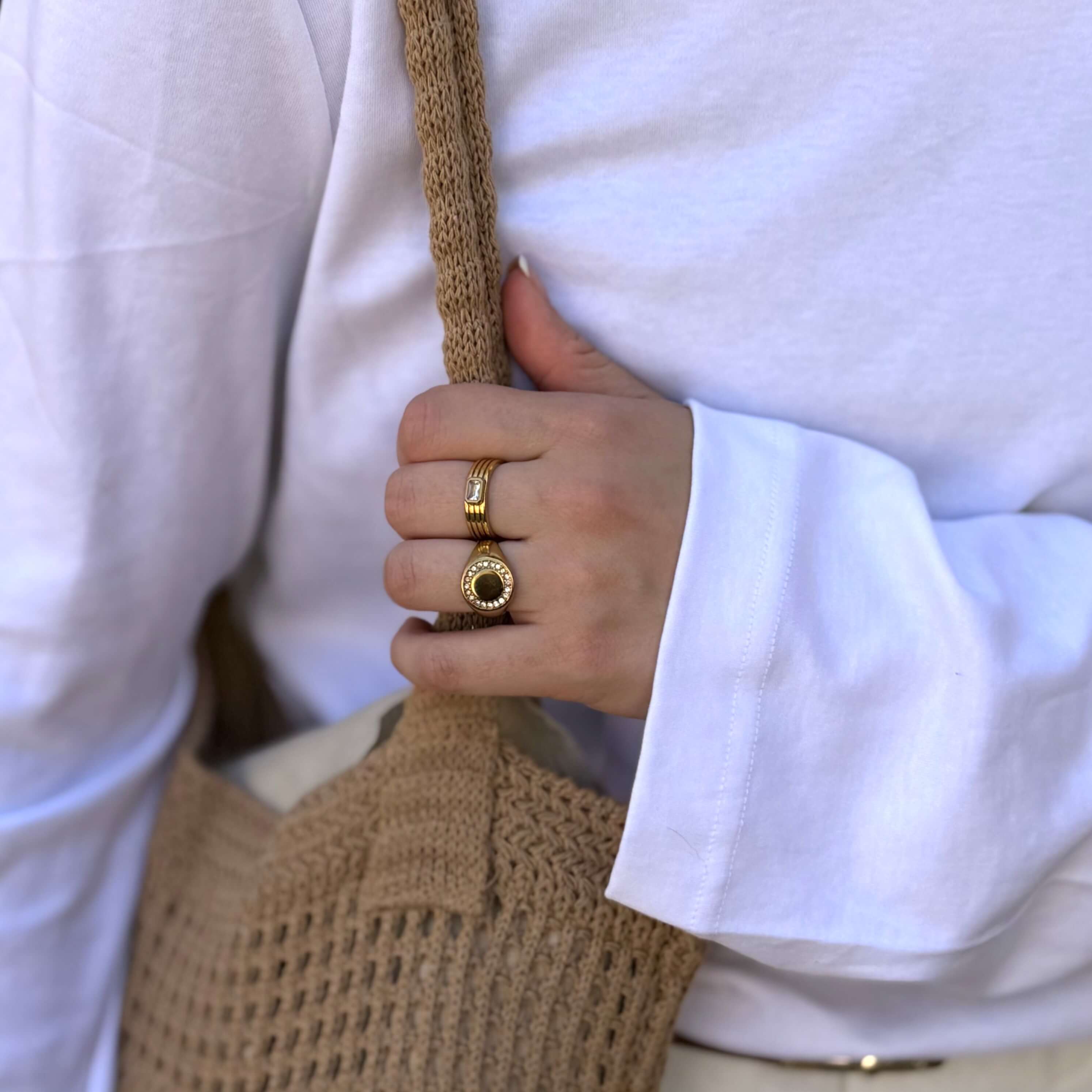 Celia Pinky Signet Ring | 18k Gold Plated, Circle Pave Crystals 3