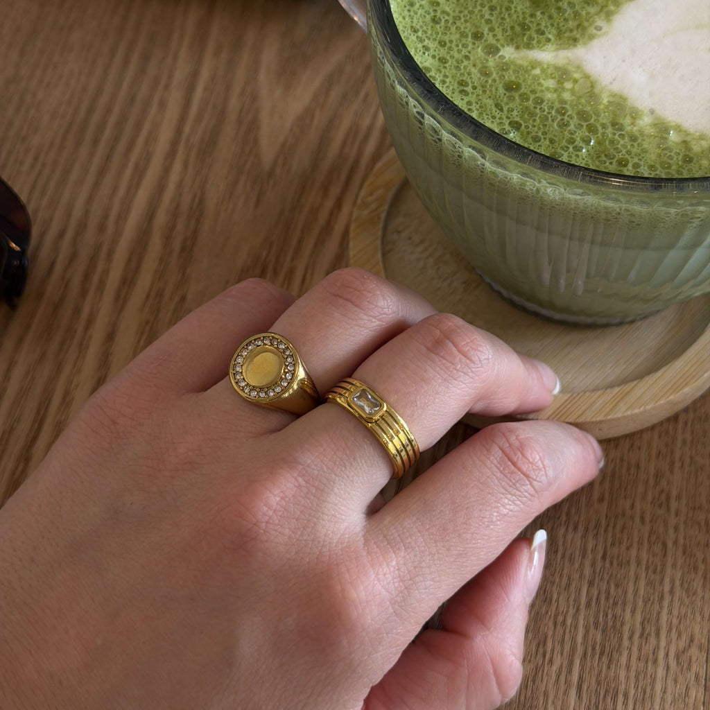 Celia Pinky Signet Ring | 18k Gold Plated, Circle Pave Crystals 4