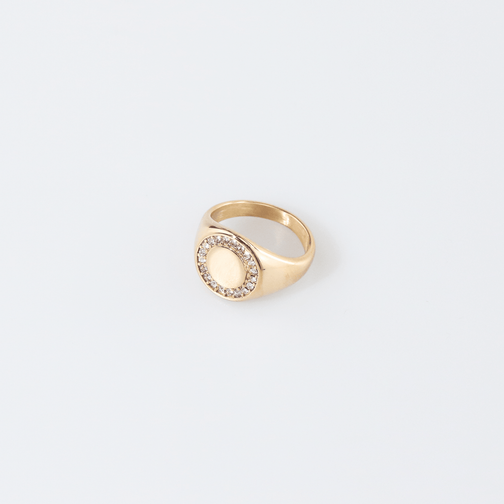 Celia Pinky Signet Ring | 18k Gold Plated, Circle Pave Crystals 5