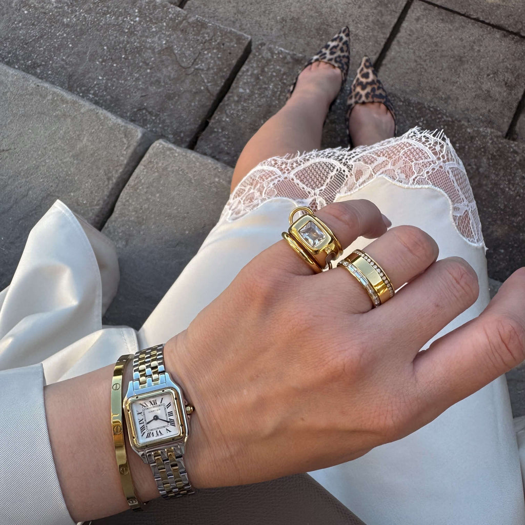 Celia Slim Band Ring | 18k Gold Plated, Crystal Baguette 3