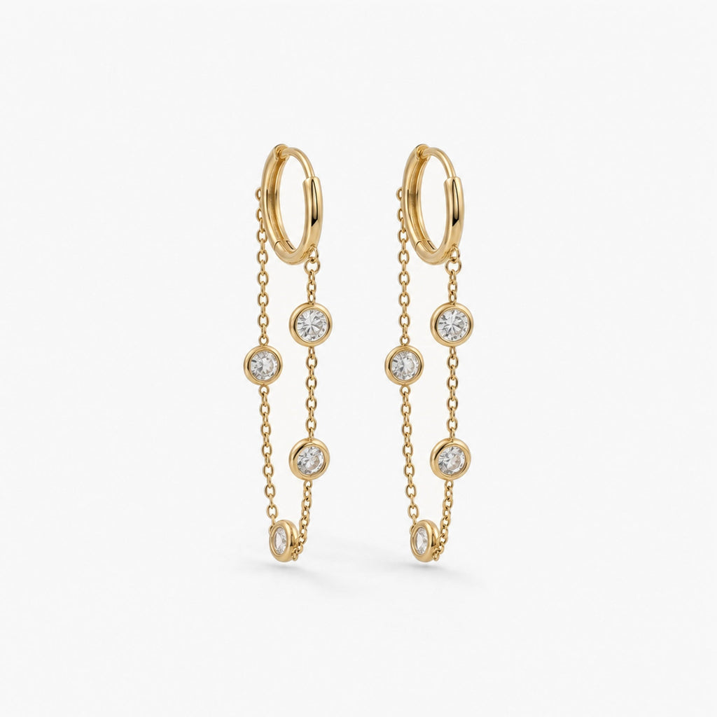 Celina Chain Hoop Earrings | 18k Gold Plated, Crystal Accented 0