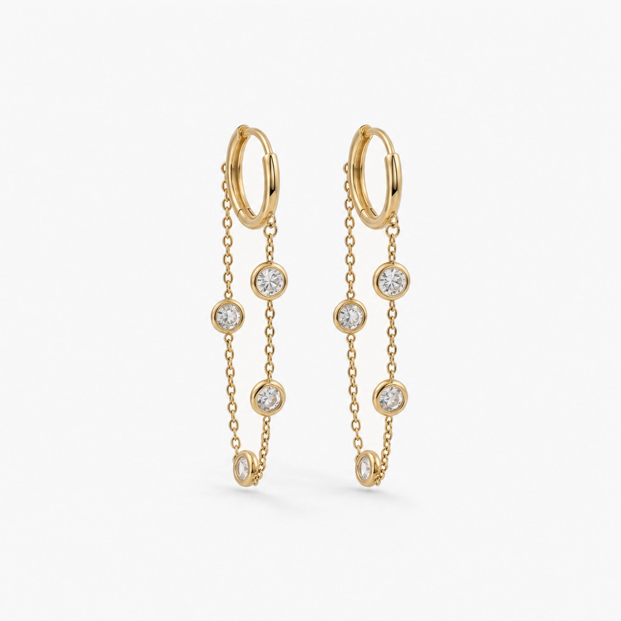 Celina Chain Hoop Earrings | 18k Gold Plated, Crystal Accented 0